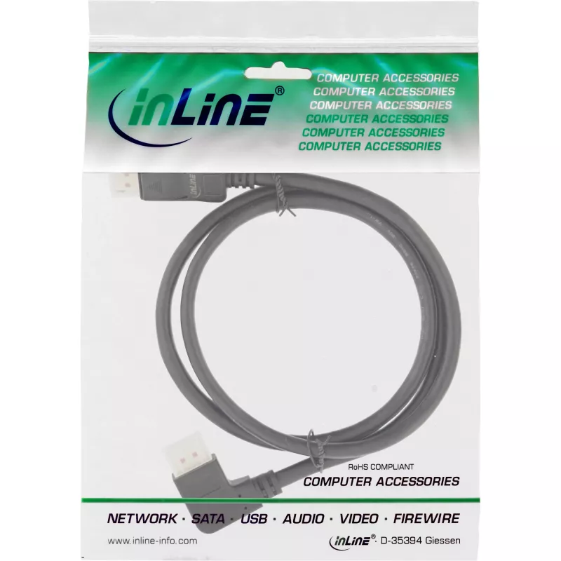 InLine DisplayPort 1.4 Kabel, 8K4K, links abgewinkelt, schwarz/gold, 5m