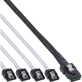 InLine SAS-Kabel Mini SAS SFF8087 auf 4x SATA direkt OCR 0,5 m