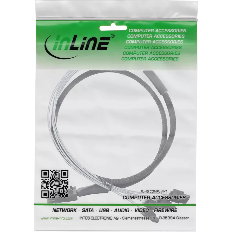 InLine SAS-Kabel Mini SAS SFF8087 auf 4x SATA direkt OCR 0,5 m