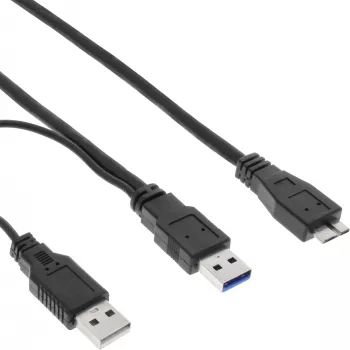 InLine USB 3.2 Gen.1 Y-Kabel 2x Typ-A-Stecker / Mikro-B-Stecker, schwarz, 1,5m