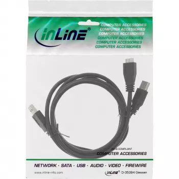 InLine USB 3.2 Gen.1 Y-Kabel 2x Typ-A-Stecker / Mikro-B-Stecker, schwarz, 1,5m