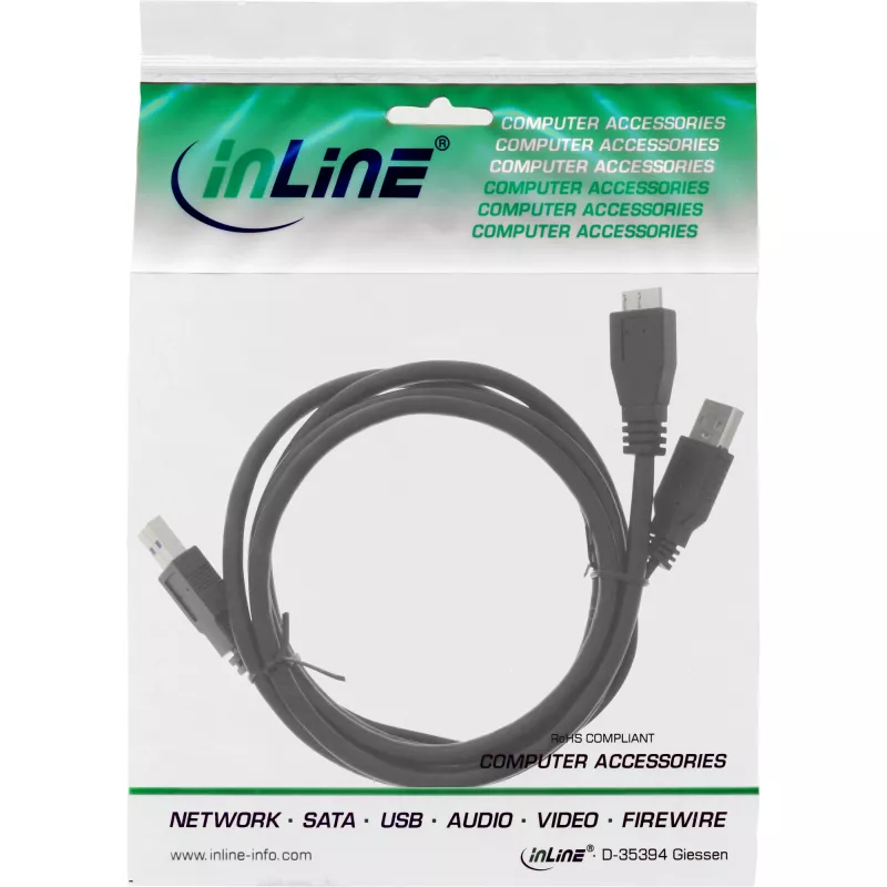 InLine USB 3.2 Gen.1 Y-Kabel 2x Typ-A-Stecker / Mikro-B-Stecker, schwarz, 1,5m