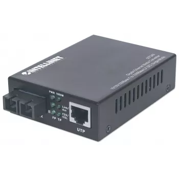 Intellinet Gigabit Ethernet Single Mode Medienkonverter, 10/100/1000Base-T zu 1000Base-Lx (SC) Single-Mode, 20 km
