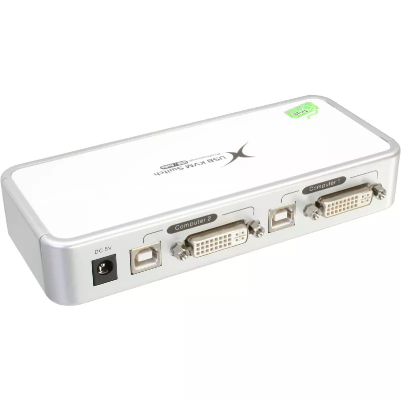 InLine Compact Desktop KVM Switch USB DVI 2 Port + Audio mit Kabeln 1,2m