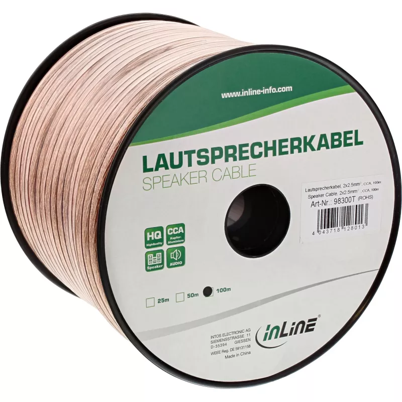InLine Lautsprecherkabel 2x 2,5mm² CCA transparent 50m