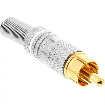 InLine RCA Metallstecker male zum Löten, silber, weißer Ring, für 6mm Kabel