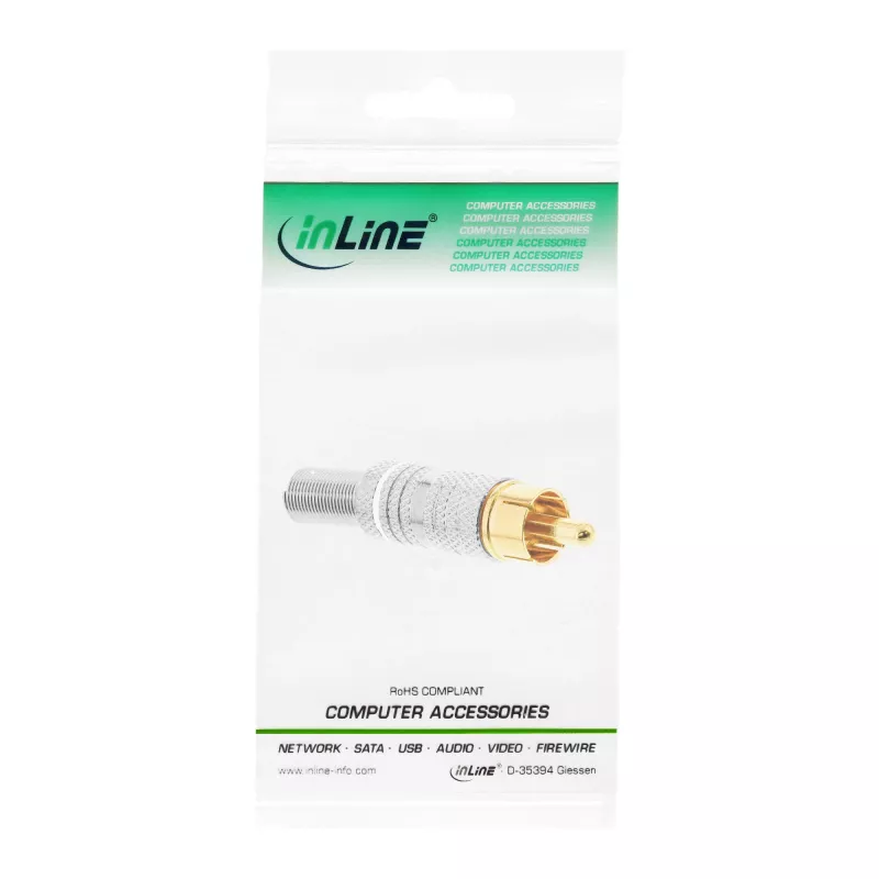 InLine RCA Metallstecker male zum Löten, silber, weißer Ring, für 6mm Kabel
