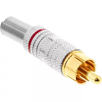 InLine RCA-Metallstecker, männlich, zum Löten, Silber, roter Ring, für 6-mm-Kabel