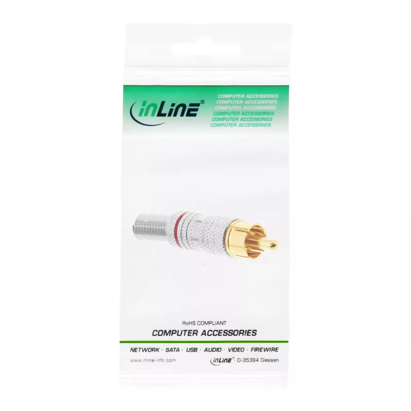 InLine RCA-Metallstecker, männlich, zum Löten, Silber, roter Ring, für 6-mm-Kabel
