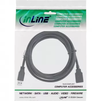 InLine USB 3.2 Gen.1 Kabel Typ-A Stecker / Typ-A Buchse, schwarz, 5 m