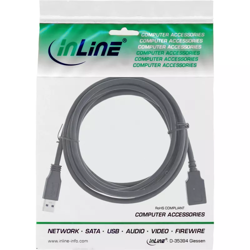 InLine USB 3.2 Gen.1 Kabel Typ-A Stecker / Typ-A Buchse, schwarz, 5 m