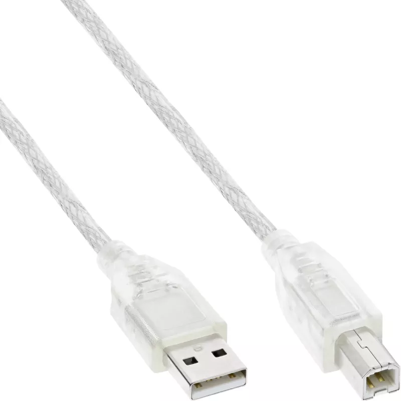 USB 2.0 Kabel Typ A Stecker / B Stecker InLine 34510T 1m transparent