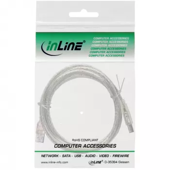 USB 2.0 Kabel Typ A Stecker / B Stecker InLine 34510T 1m transparent