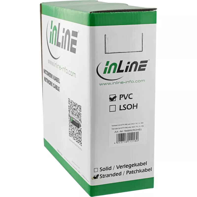 Patchkabel InLine S/FTP PiMF Cat.6 AWG27 PVC CU 100 m, weiß