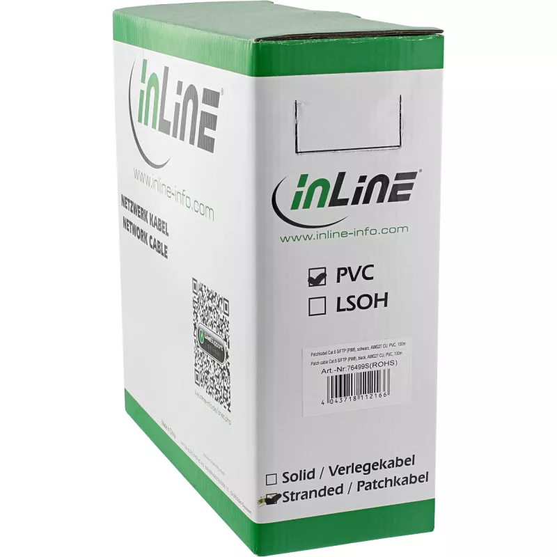 InLine Patchkabel S/FTP PiMF Cat.6 schwarz AWG27 PVC CU 100m