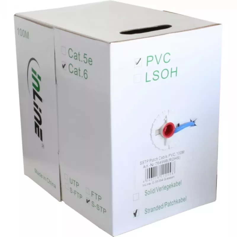 Ethernet-Patchkabel InLine Cat6 S/FTP PiMF AWG27 PVC, 100 m, blau