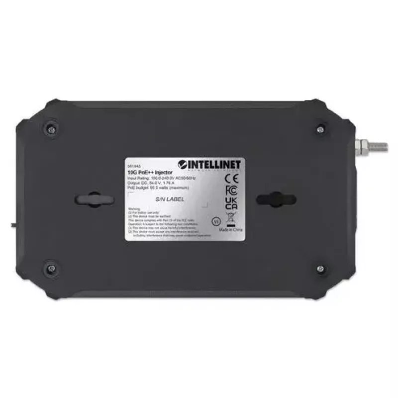 Intellinet 10G PoE++ Injektor, ein 95-W-Port, IEEE 802.3bt (4PPoE) konform, Metallgehäuse, Wandmontage-Option