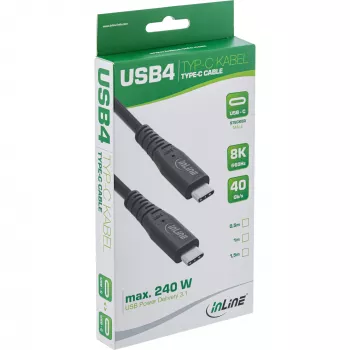 InLine USB4-Kabel, USB-C Stecker/Stecker, PD 240 W, 8K60Hz, TPE schwarz 0,5 m