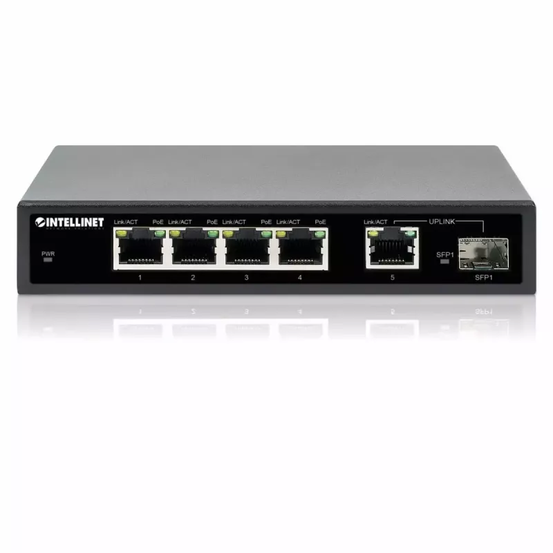 Intellinet 5-Port Gigabit Ethernet PoE+ Switch mit SFP-Port 91W PoE-Budget