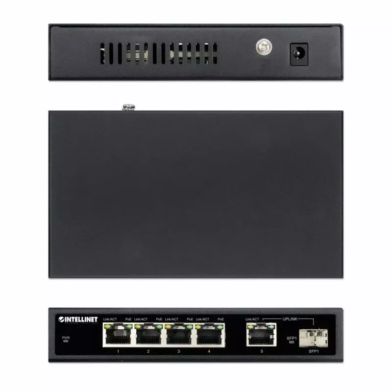 Intellinet 5-Port Gigabit Ethernet PoE+ Switch mit SFP-Port 91W PoE-Budget