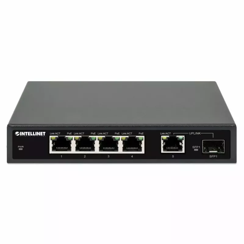 Intellinet 5-Port Gigabit Ethernet PoE+ Switch mit SFP-Port 91W PoE-Budget