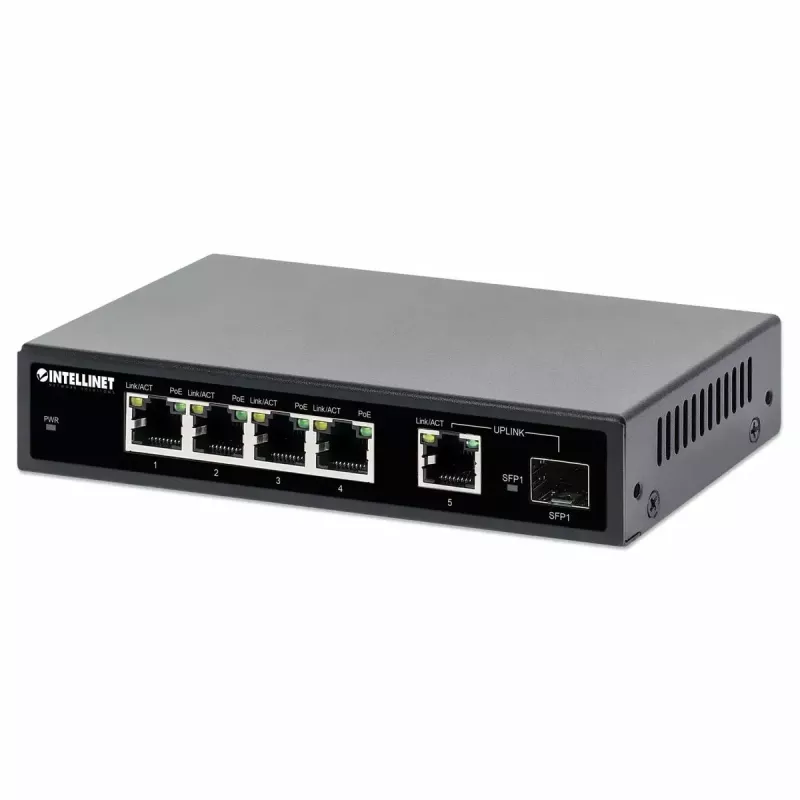 Intellinet 5-Port Gigabit Ethernet PoE+ Switch mit SFP-Port 91W PoE-Budget