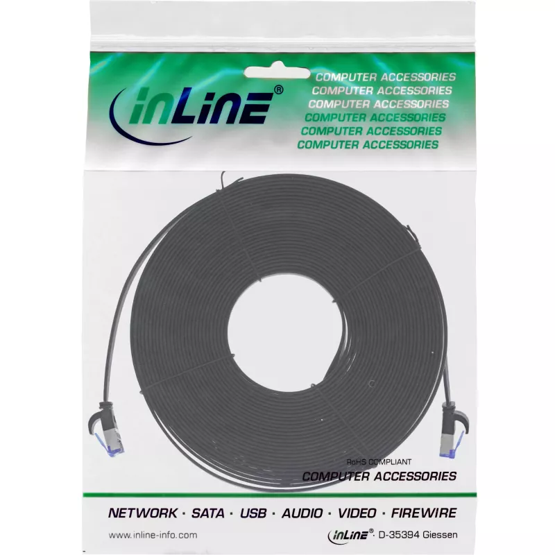 InLine Patchkabel flach, U/FTP, Cat.6A, TPE halogenfrei, schwarz, 7,5 m