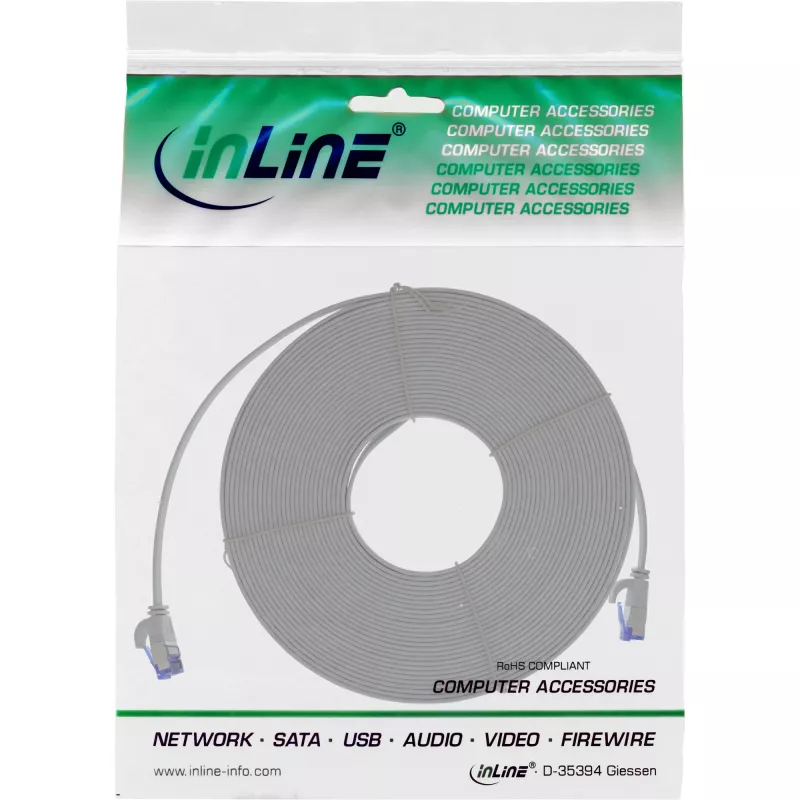 InLine Flach-Patchkabel, U/FTP, Kat.6A, TPE halogenfrei, grau, 15 m