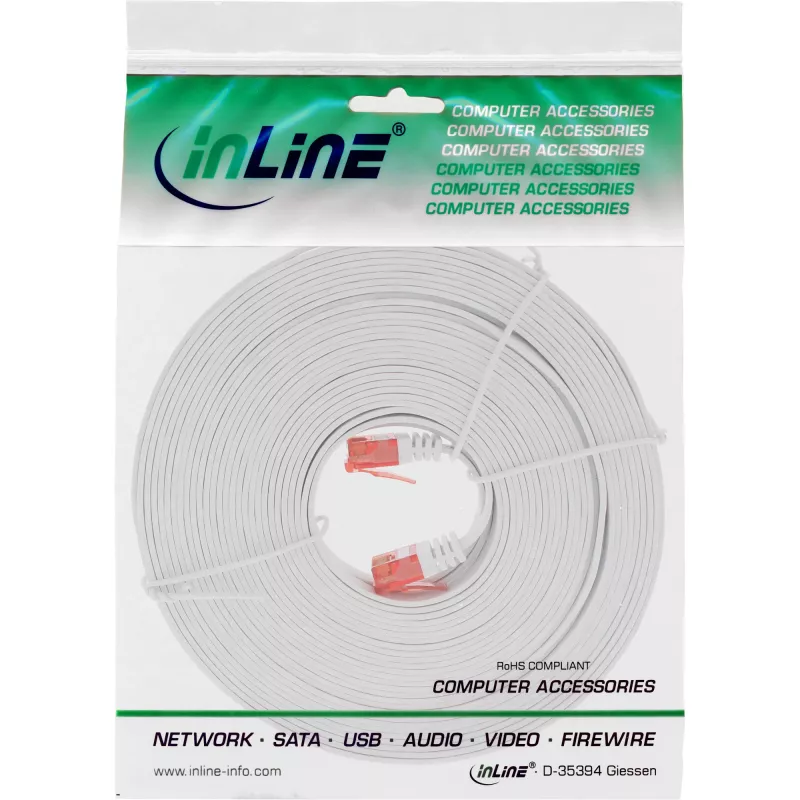 InLine Flaches Ultraslim Patchkabel U/UTP Cat.6 Gigabit-fähig weiß 7 m