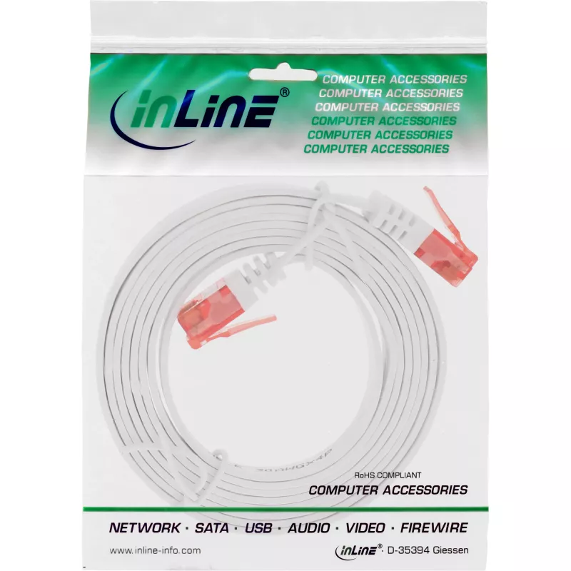 InLine Flaches Ultraslim Patchkabel U/UTP Cat.6 Gigabit-fähig weiß 1m