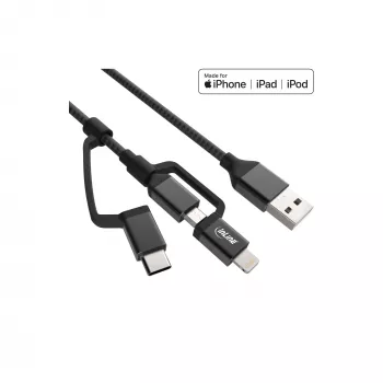 InLine 3-in-1 USB-Kabel, USB-A M auf Micro-USB+USB-C+Lightning, schwarz/Aluminium