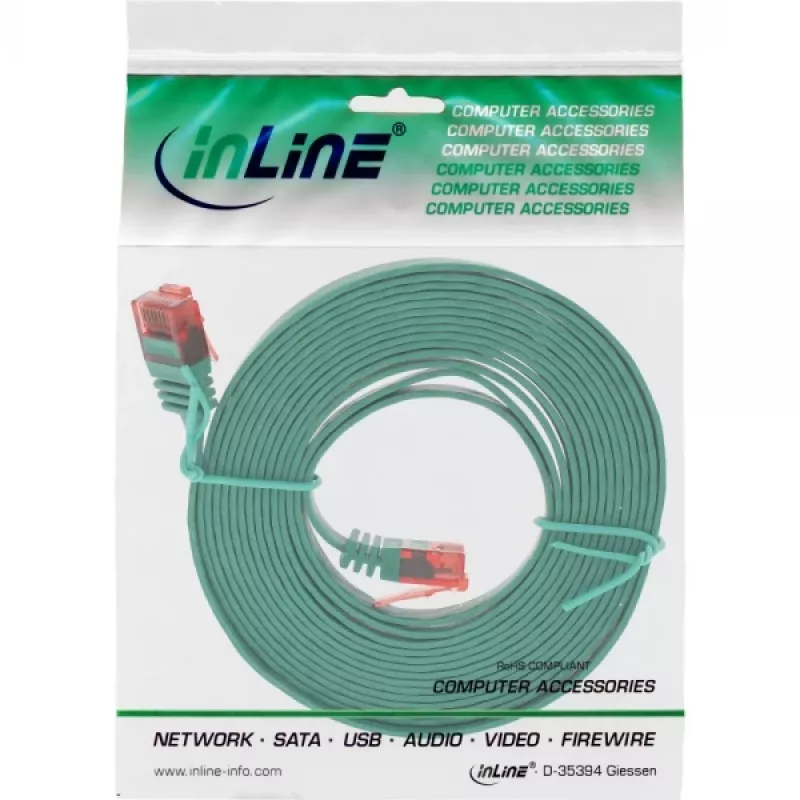 InLine flach Ultraslim Patchkabel U/UTP Cat.6 Gigabit-fähig grün 3m