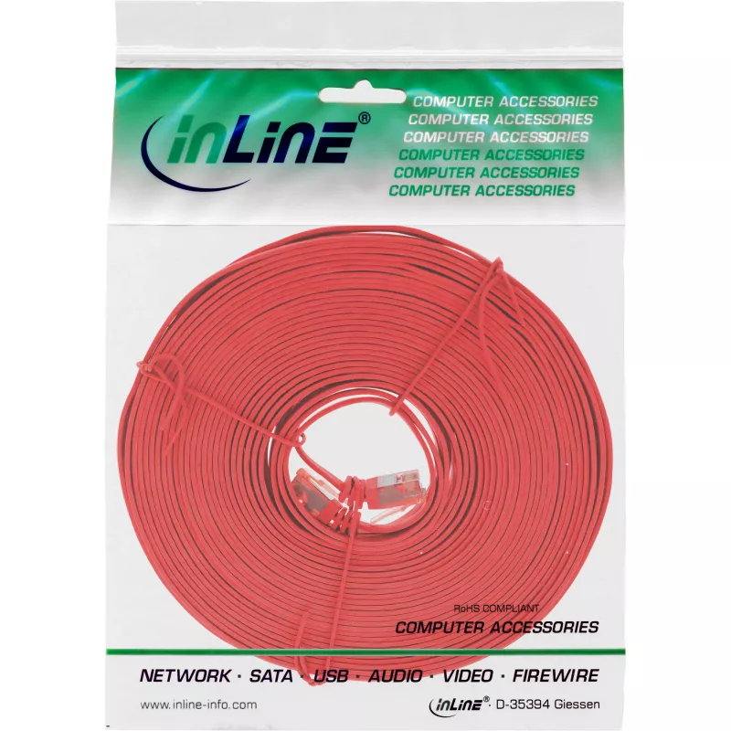 InLine Flaches Ultraslim-Patchkabel U/UTP Cat.6 Gigabit-fähig rot 5 m
