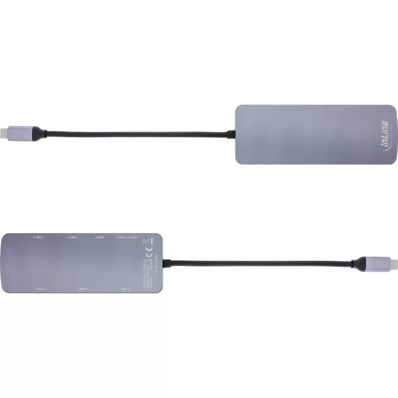 InLine USB 3.2 Gen.2 Hub, 4x USB-C + 3x USB-A, PD 100W, Aluminium, grau