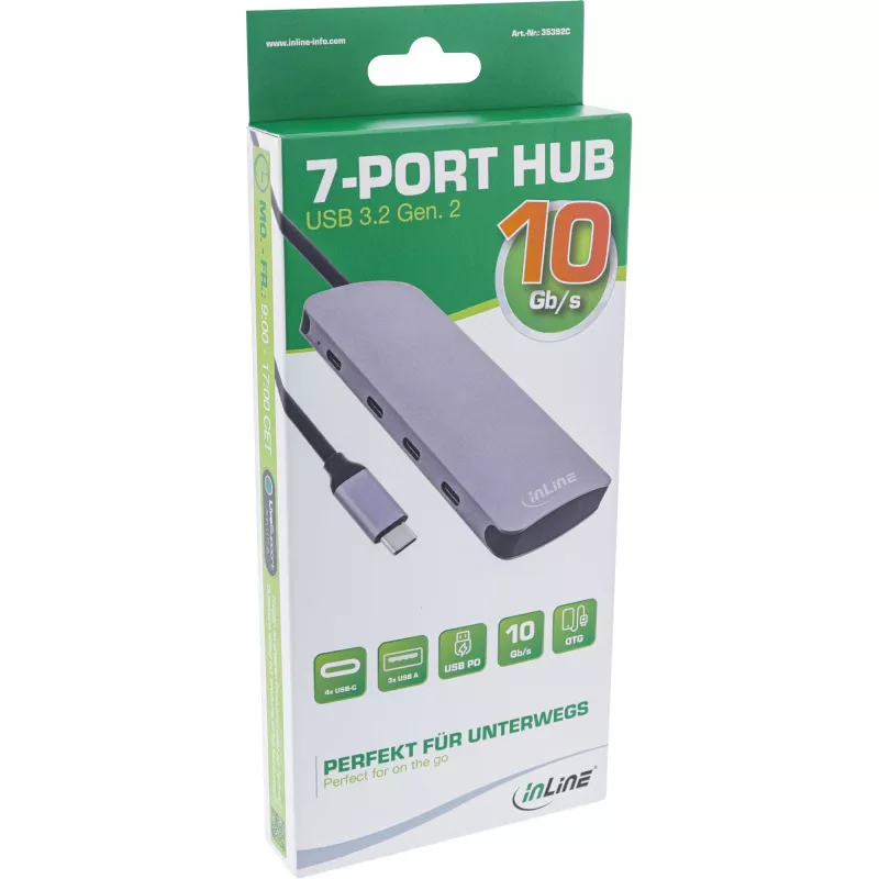 InLine USB 3.2 Gen.2 Hub, 4x USB-C + 3x USB-A, PD 100W, Aluminium, grau
