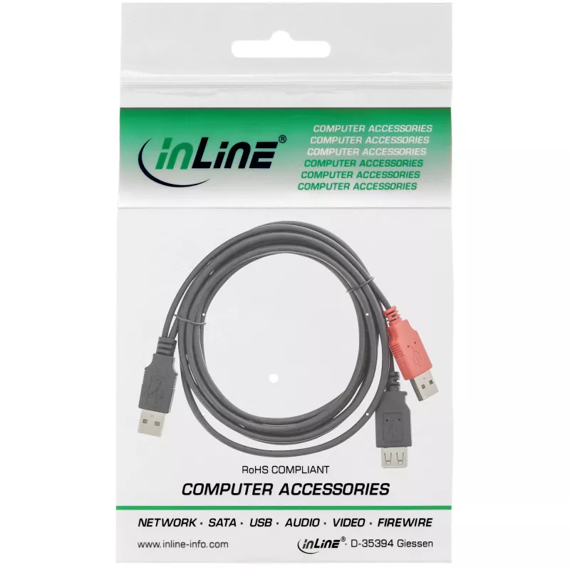 USB 2.0 Y-Kabel 2x Typ-A-Stecker/Buchse InLine 34510Z 0,2m