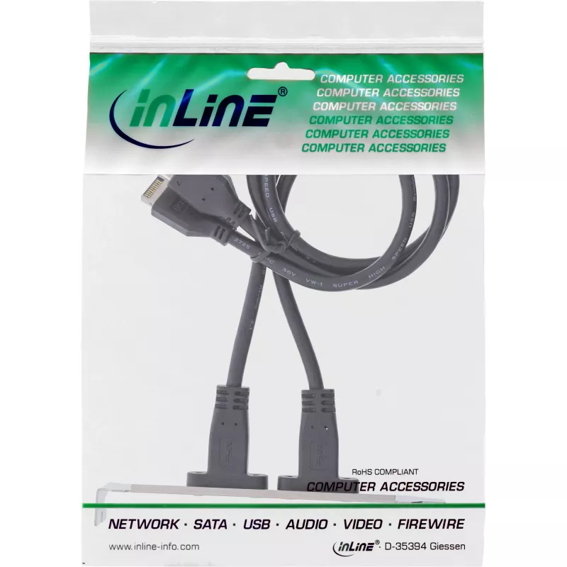 InLine Slotblech USB-C auf USB 3.2 Frontpanel Key-A intern, 0,5 m