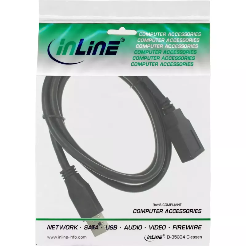 InLine USB 3.0 Kabelverlängerung A Stecker/Buchse Schwarz 1 m 5 Gbit/s