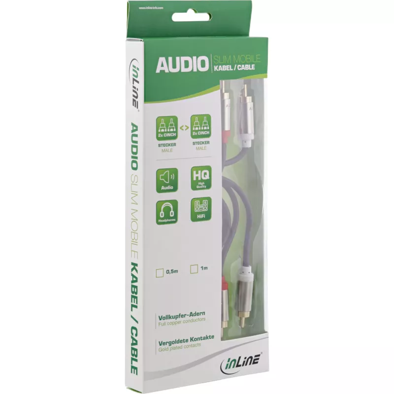 InLine schlank Audiokabel 2x RCA M/M, Stereo, 3m