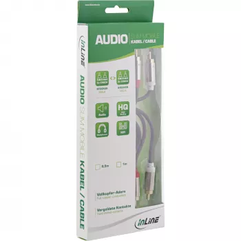 InLine schlank Audiokabel 2x RCA M/M, Stereo, 0,5m, 2 x RCA, Stecker, 2 x RCA + USB, Stecker, 0,5 m, Schwarz
