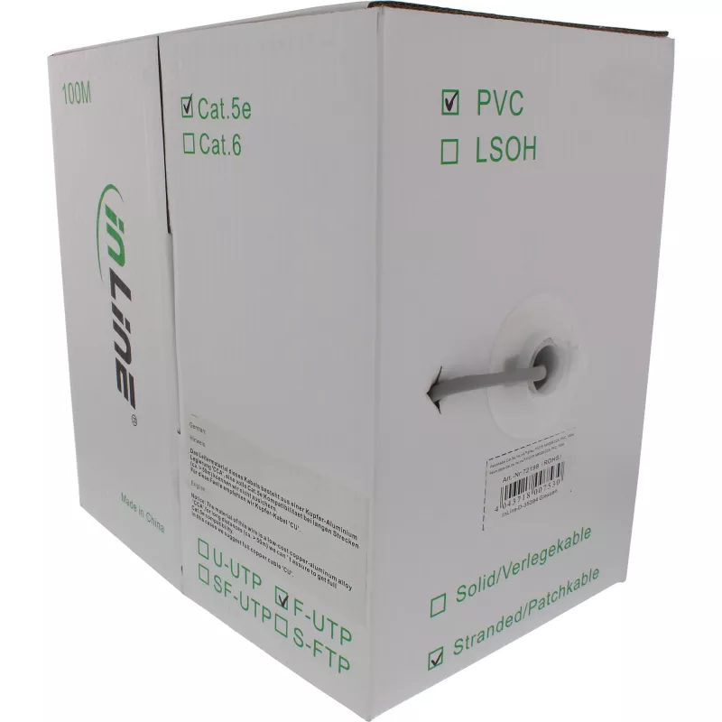 InLine Patchkabel F/UTP Cat.5e AWG26 CCA PVC grau 100m