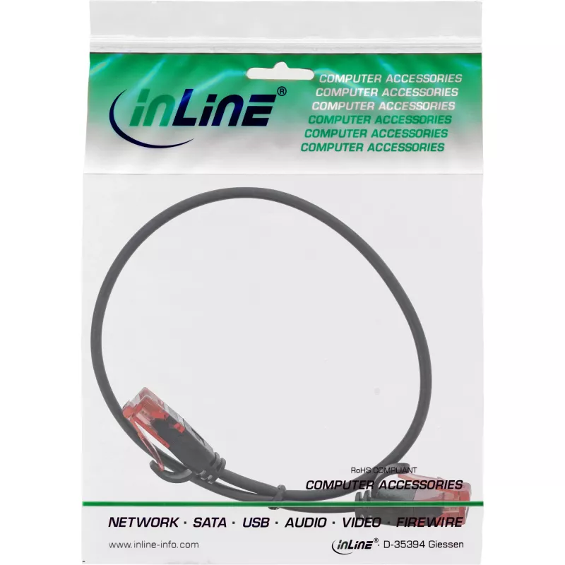 InLine schlank Patchkabel, U/UTP, Cat.6, schwarz, 0,3m