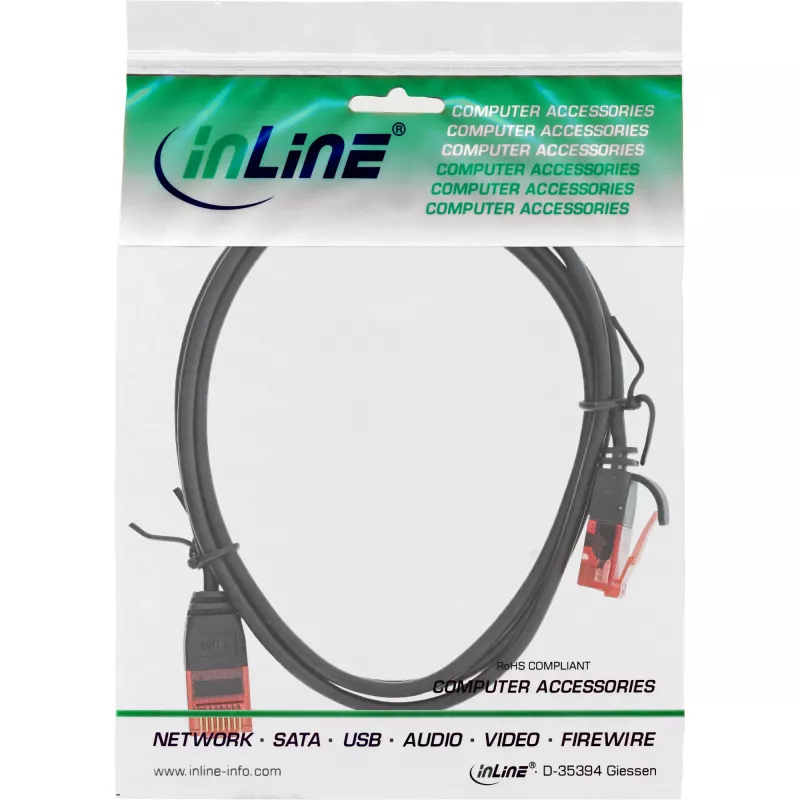InLine schlank Patch-Kabel, U/UTP, Cat.6, schwarz, 1,5 m