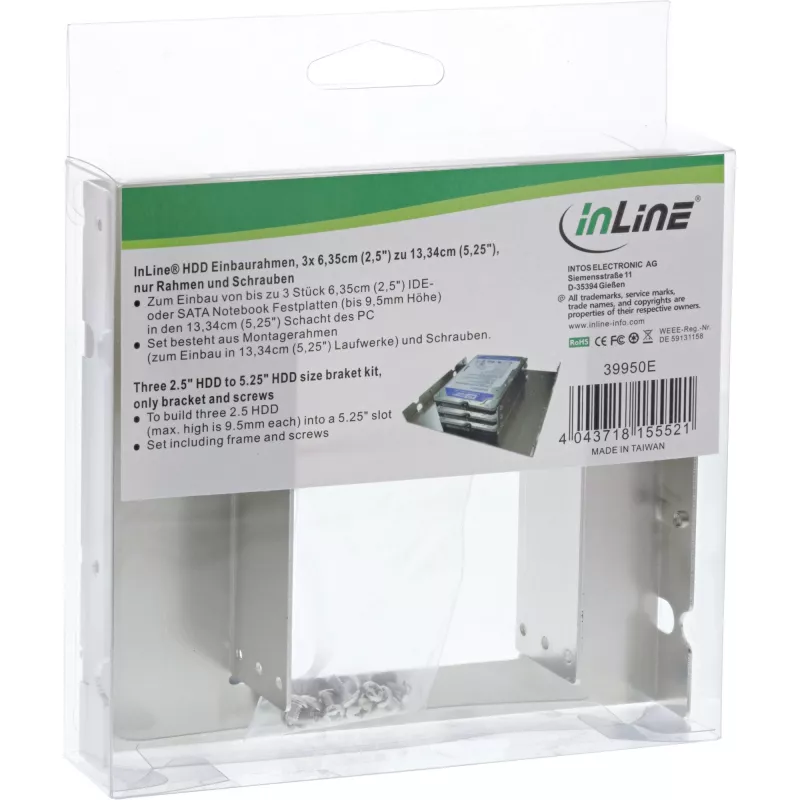 InLine Halterungsset 3x 2,5 Zoll HDD auf 5,25 Zoll HDD Größe Halterungen und Schrauben