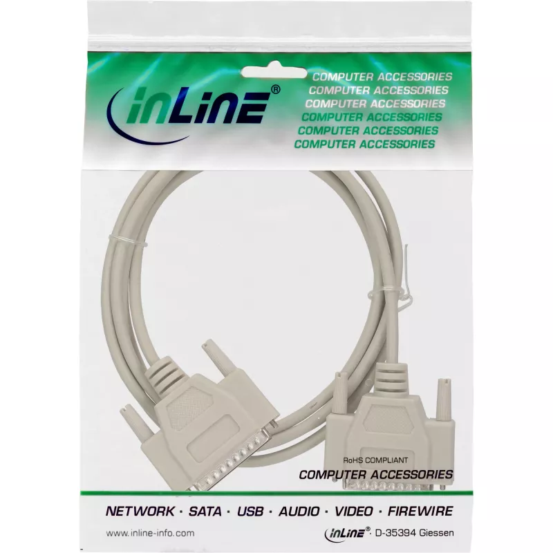 InLine serielles Kabel, vergossen, DB25 Stecker/Stecker, direkt, grau, 2 m