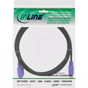 InLine PS/2-Kabel, , M/F, schwarz/lila, vergoldete Kontakte, 2 m