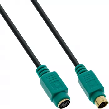 InLine PS/2-Kabel, M/F, schwarz/grün, vergoldete Kontakte, 2m, Schwarz, 2 m, PS/2, PS/2, Stecker, Buchse
