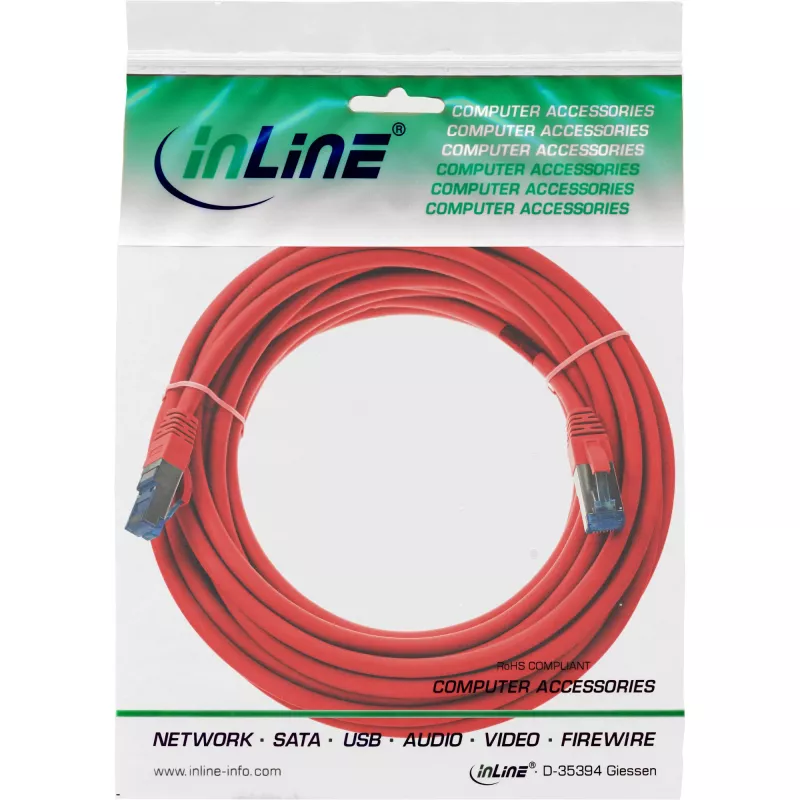 InLine Patchkabel S/FTP PiMF Cat.6A halogenfrei 500MHz rot 15m