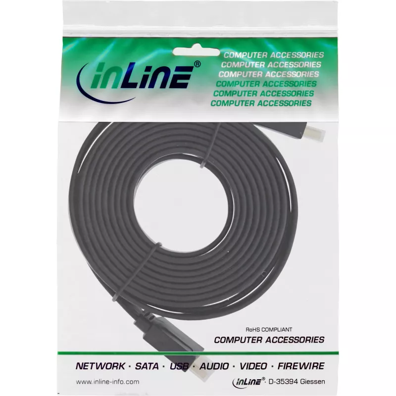 InLine HDMI Flachkabel High Speed Kabel mit Ethernet vergoldet schwarz 10m