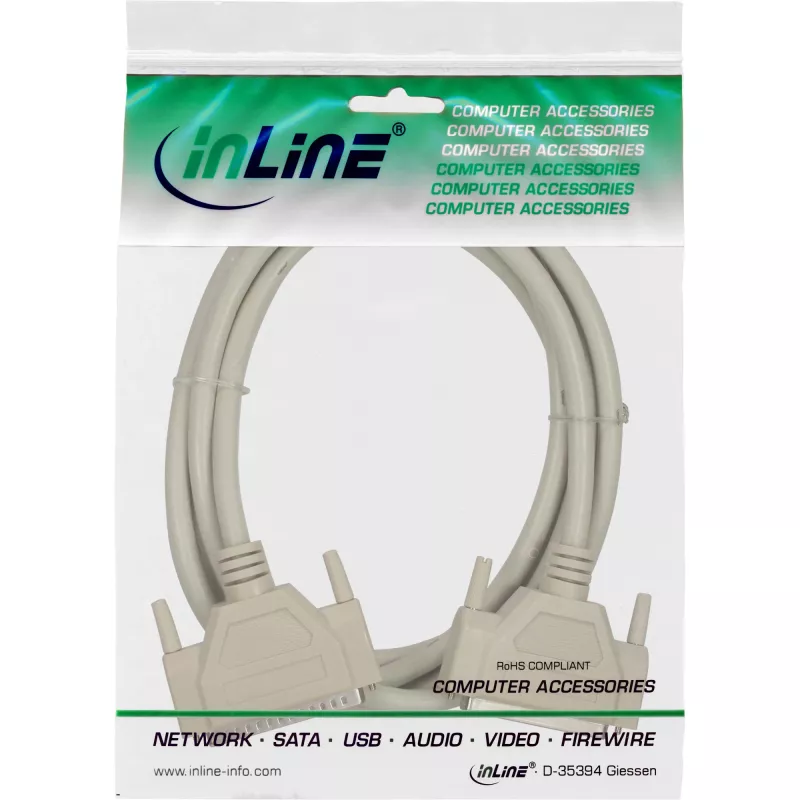 InLine serielles Verlängerungskabel, vergossen DB37 Stecker / Buchse, direkt, grau, 2 m